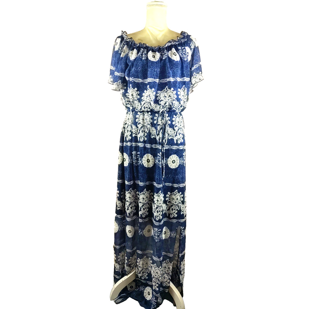 Frank Lyman Women's Sun Dress Size 8 Blue White Over Lay Maxi Dress - Picture 1 of 8